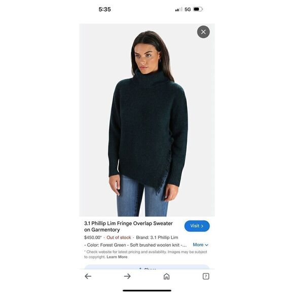 3.1 PHILLIP LIM Fringe Overlap Turtleneck Sweater Size M - Picture 10 of 11